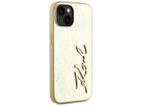 Capa para iPhone 15 com assinatura Karl Lagerfeld em metal texturizado - Dourada Capa para iPhone 15 com assinatura Karl Lagerfeld em metal texturizado - Dourada