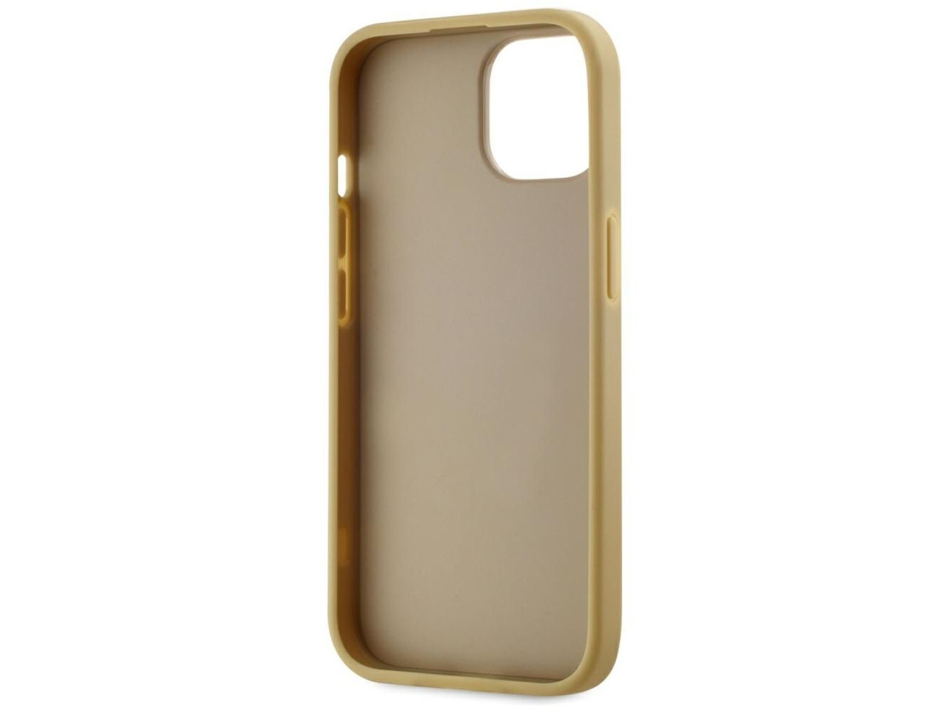 Capa para iPhone 15 com assinatura Karl Lagerfeld em metal texturizado - Dourada