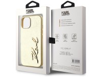 Capa para iPhone 15 com assinatura Karl Lagerfeld em metal texturizado - Dourada Capa para iPhone 15 com assinatura Karl Lagerfeld em metal texturizado - Dourada