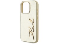 Capa para iPhone 15 Pro com assinatura Karl Lagerfeld em metal texturizado - Dourada Capa para iPhone 15 Pro com assinatura Karl Lagerfeld em metal texturizado - Dourada