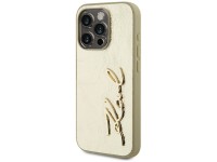 Capa para iPhone 15 Pro com assinatura Karl Lagerfeld em metal texturizado - Dourada Capa para iPhone 15 Pro com assinatura Karl Lagerfeld em metal texturizado - Dourada