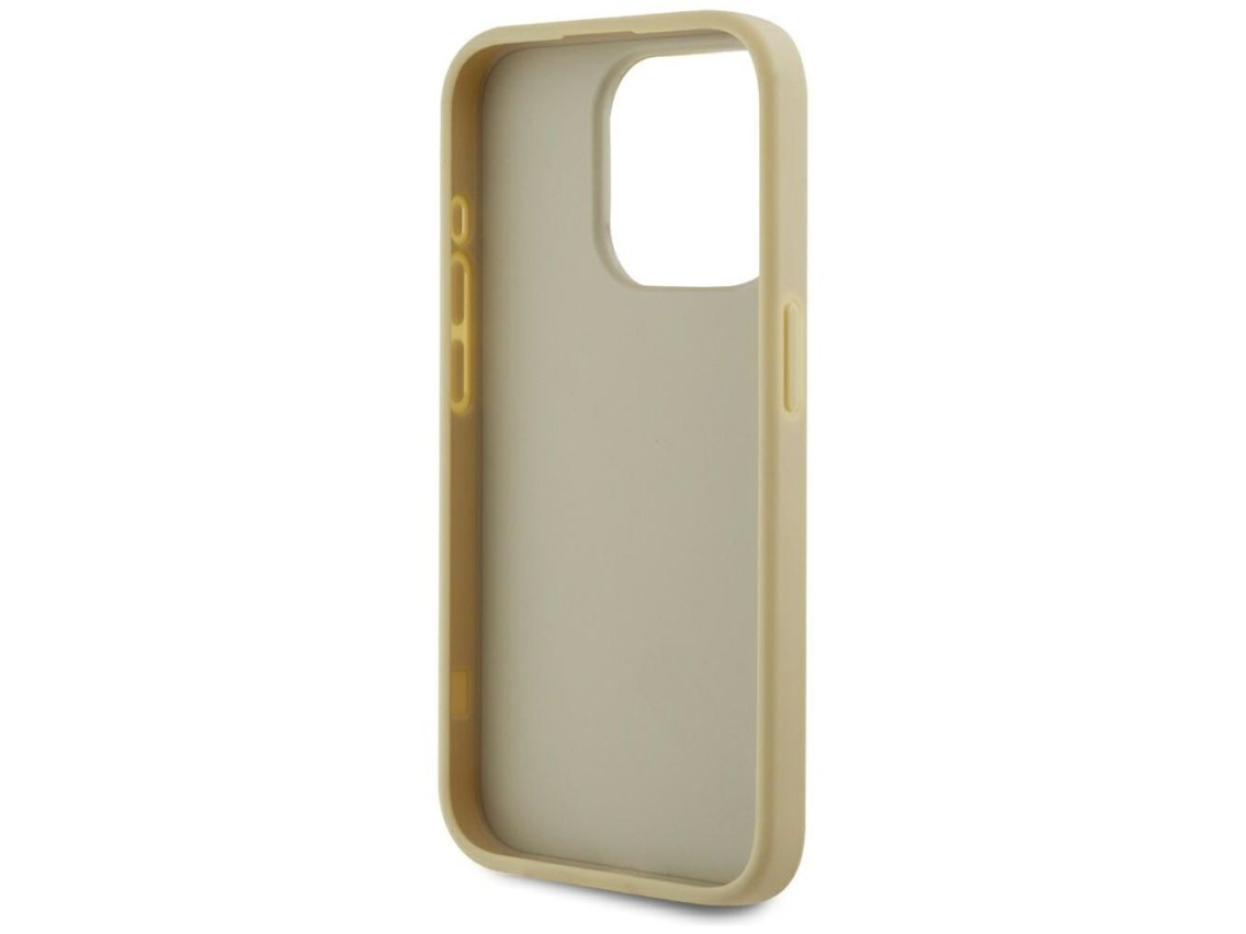Capa para iPhone 15 Pro com assinatura Karl Lagerfeld em metal texturizado - Dourada