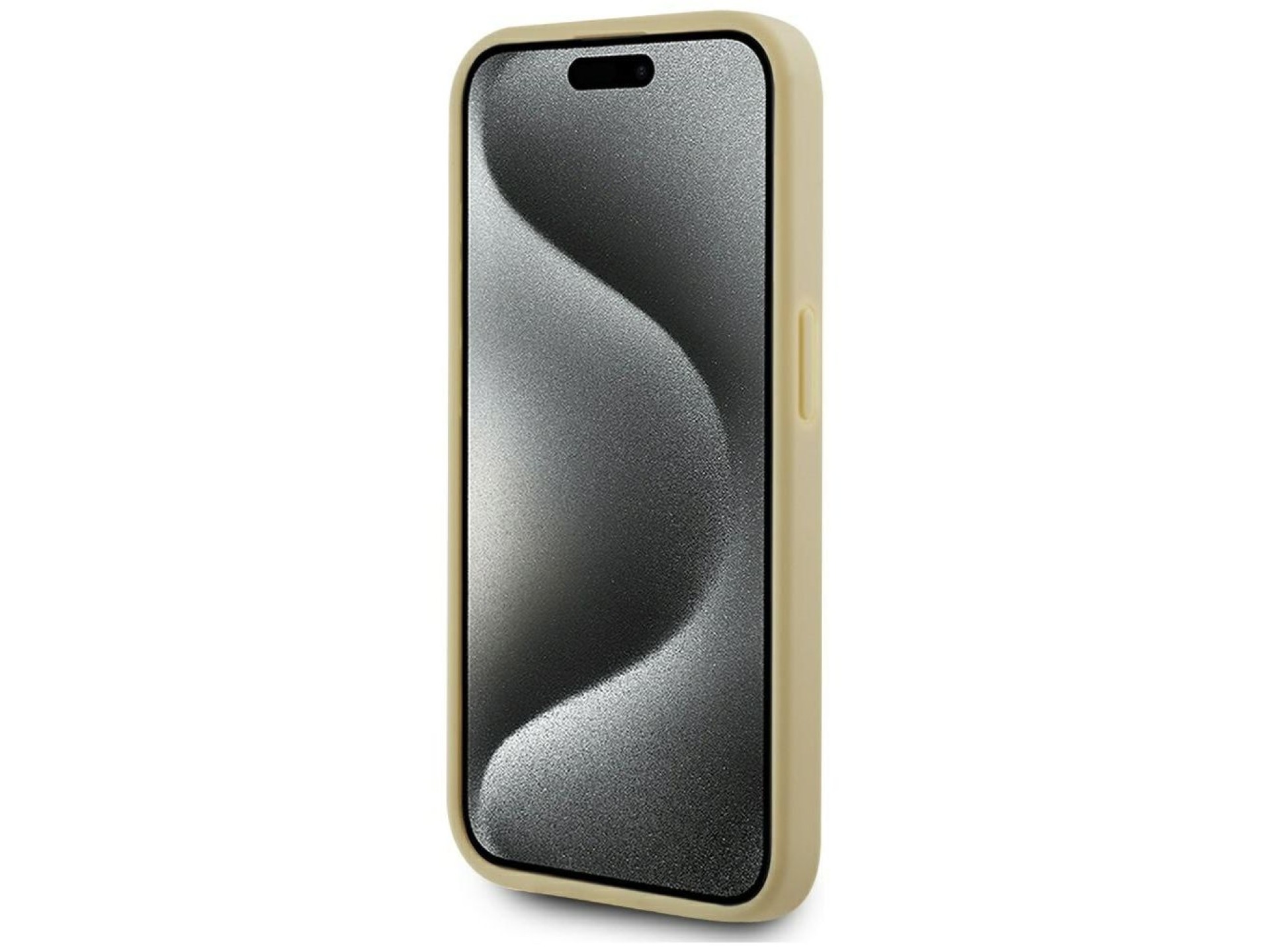 Capa para iPhone 15 Pro com assinatura Karl Lagerfeld em metal texturizado - Dourada