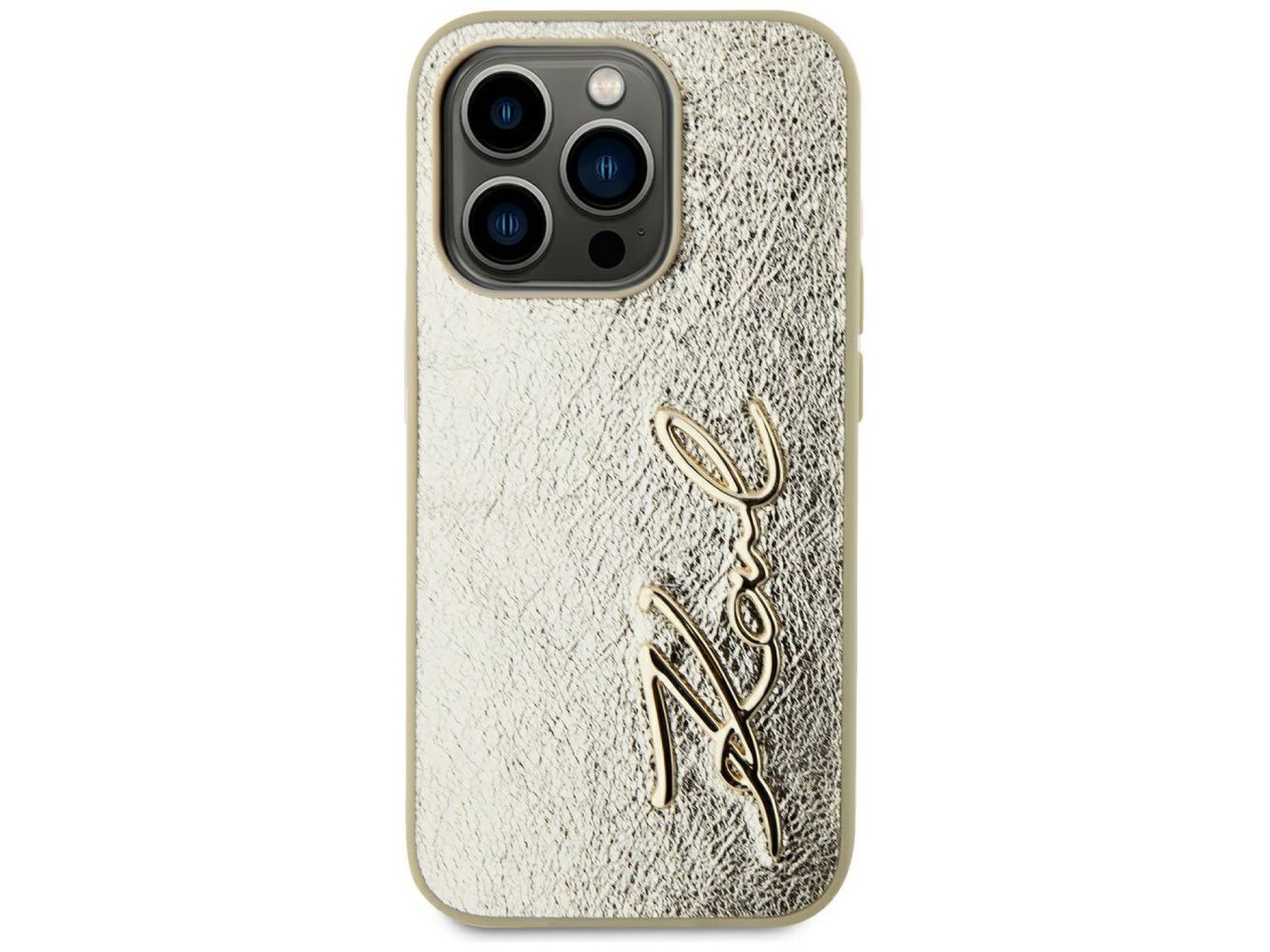 Karl Lagerfeld Wrinkled Metal Signature iPhone 15 Pro Max Case - Gold