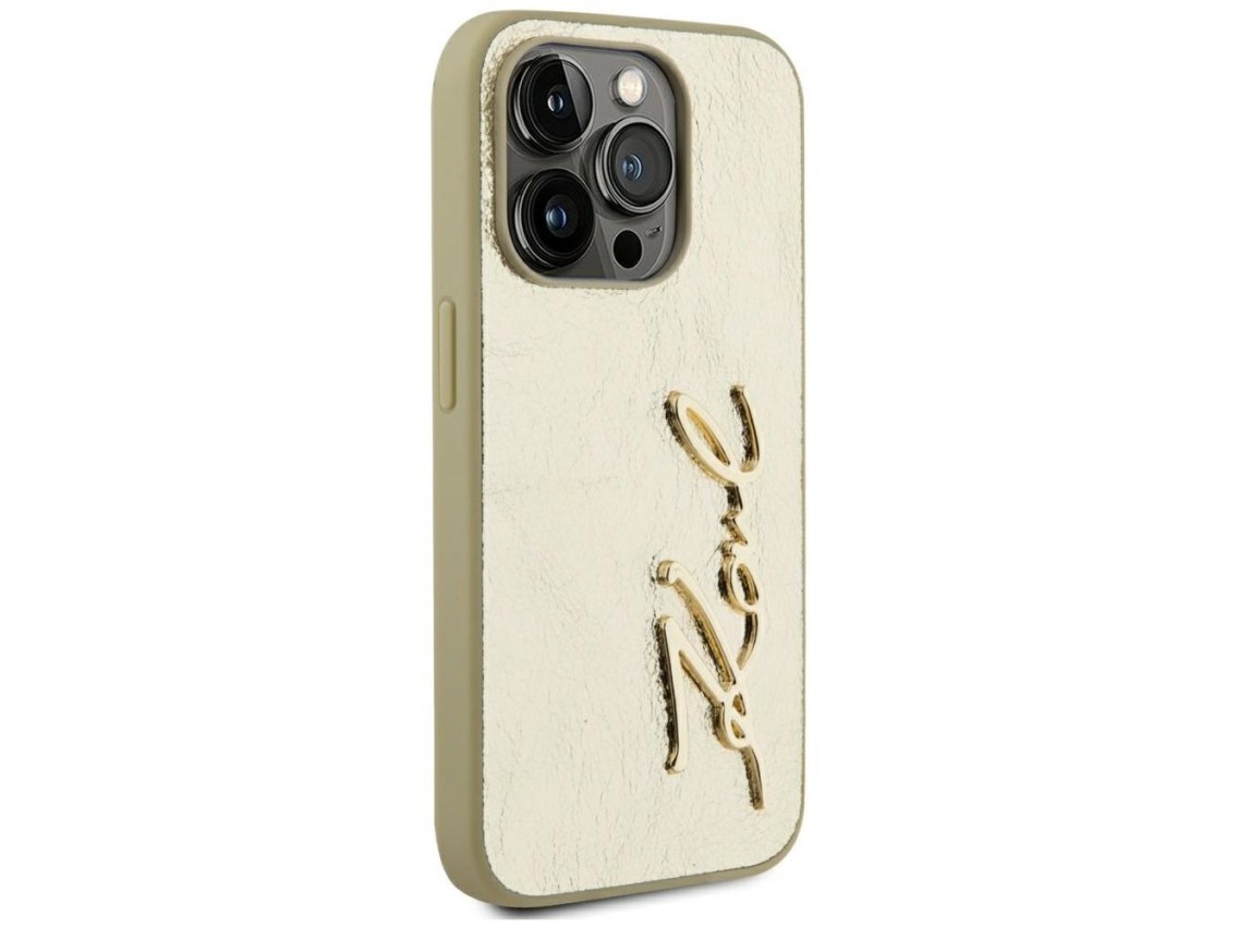Karl Lagerfeld Wrinkled Metal Signature iPhone 15 Pro Max Case - Gold