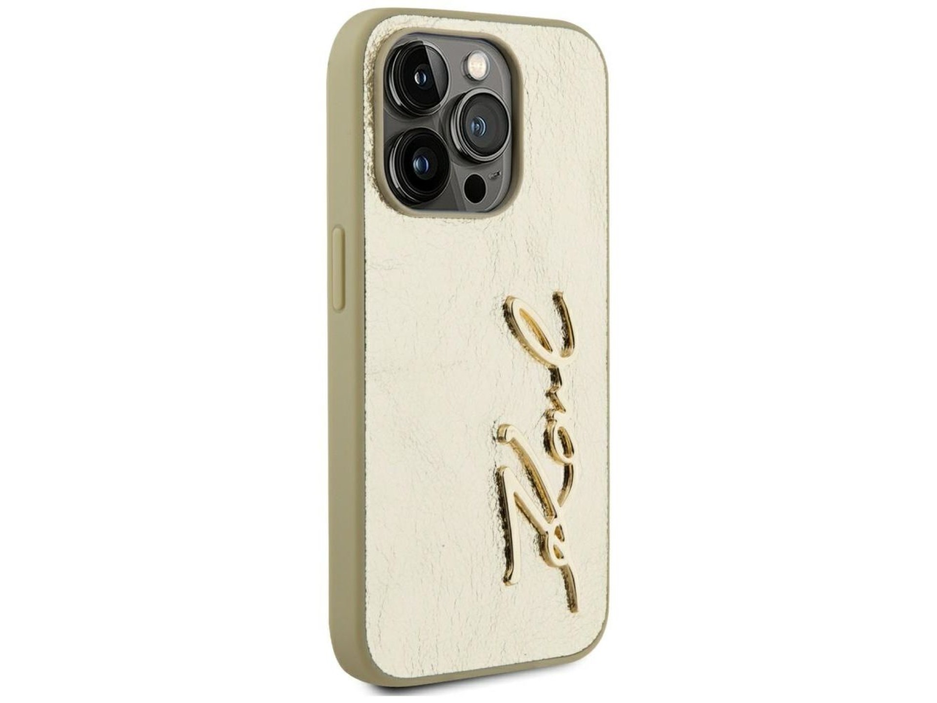 Karl Lagerfeld Wrinkled Metal Signature iPhone 15 Pro Max Case - Gold