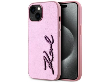 Karl Lagerfeld Wrinkled Metal Signature iPhone 15 Case - Pink Karl Lagerfeld Wrinkled Metal Signature iPhone 15 Case - Pink