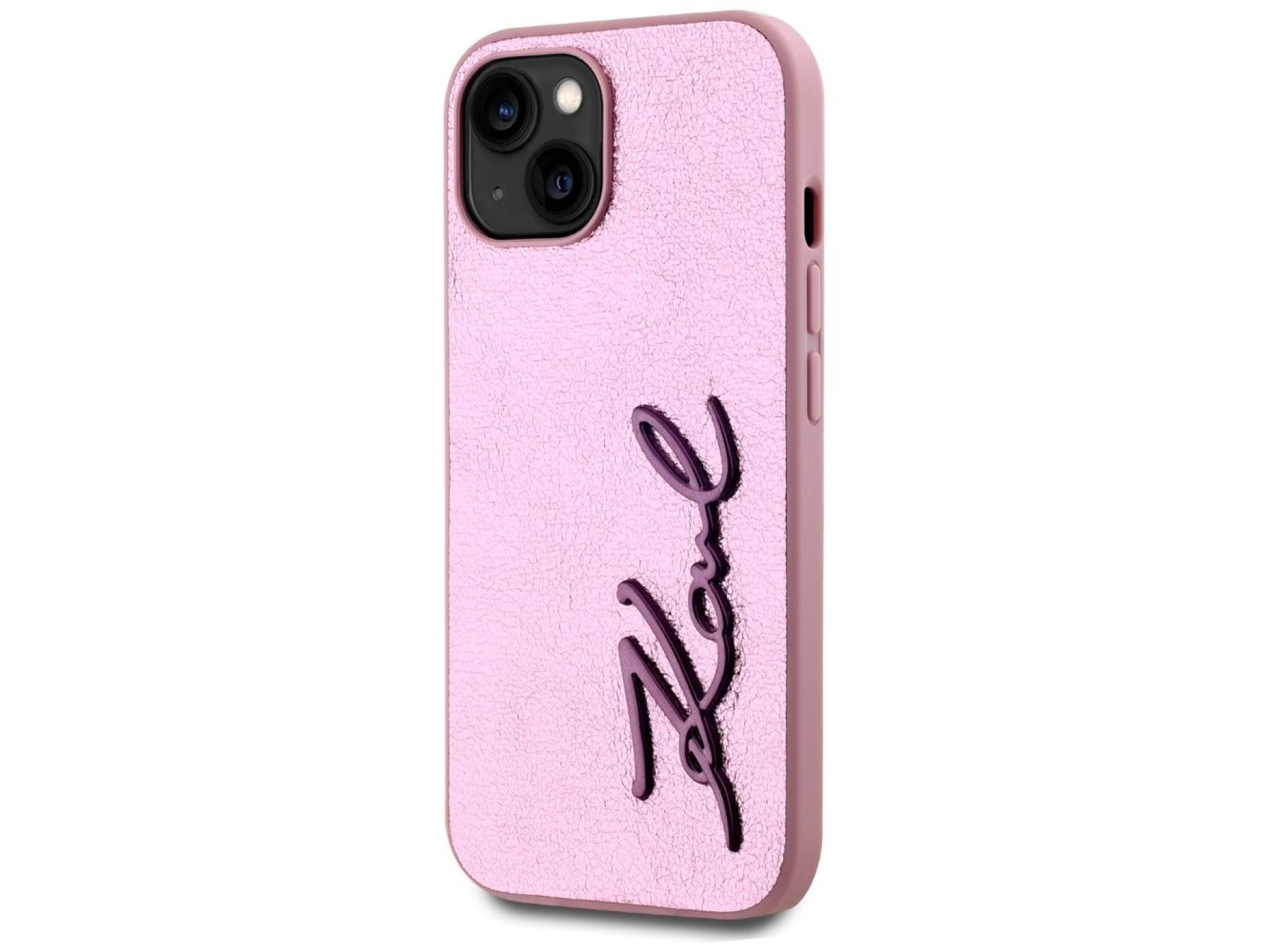 Karl Lagerfeld Wrinkled Metal Signature iPhone 15 Case - Pink