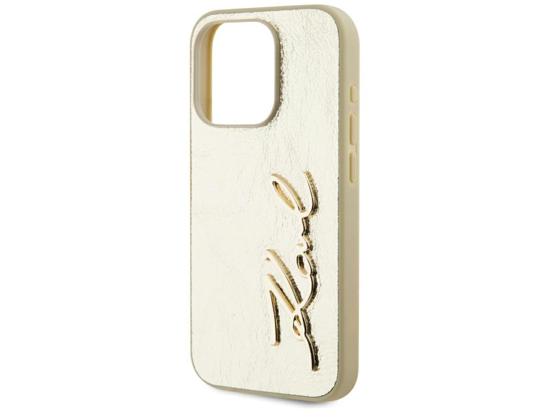 Karl Lagerfeld Wrinkled Metal Signature iPhone 15 Pro Max Case - Gold