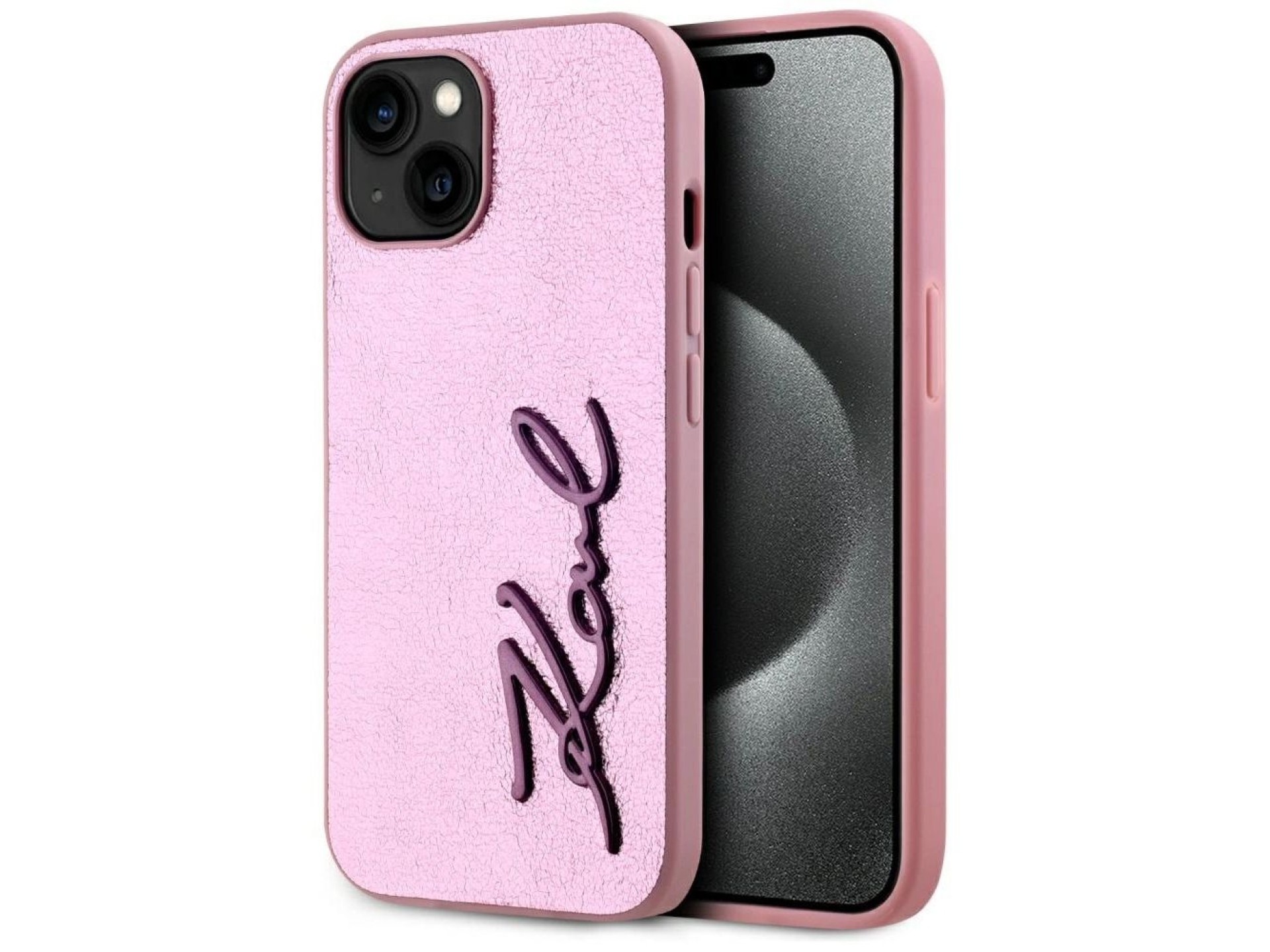 Karl Lagerfeld Wrinkled Metal Signature iPhone 15 Case - Pink