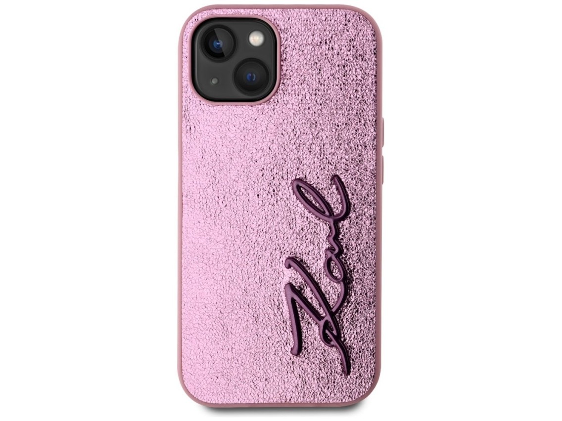 Karl Lagerfeld Wrinkled Metal Signature iPhone 15 Case - Pink