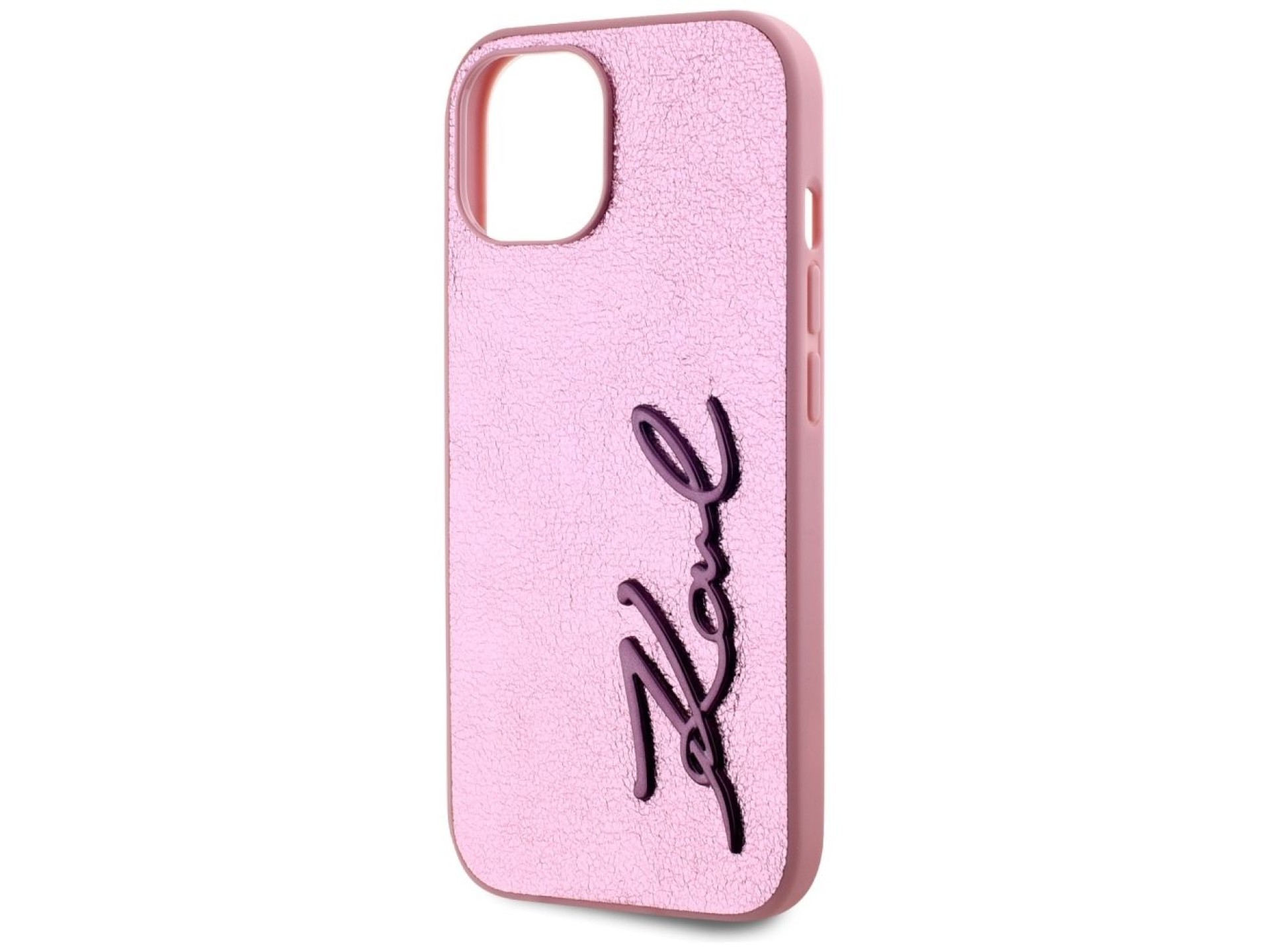 Karl Lagerfeld Wrinkled Metal Signature iPhone 15 Case - Pink