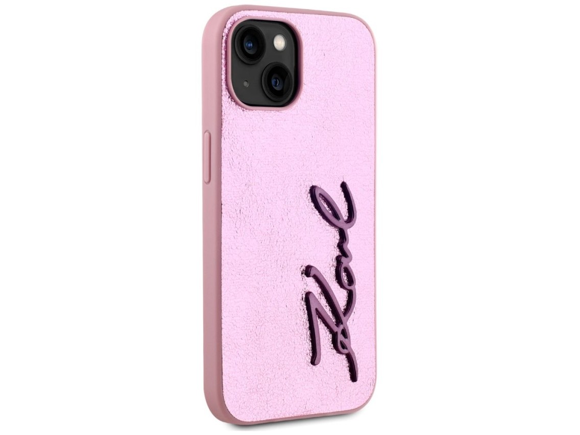 Karl Lagerfeld Wrinkled Metal Signature iPhone 15 Case - Pink