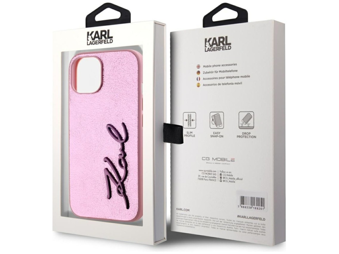 Karl Lagerfeld Wrinkled Metal Signature iPhone 15 Case - Pink