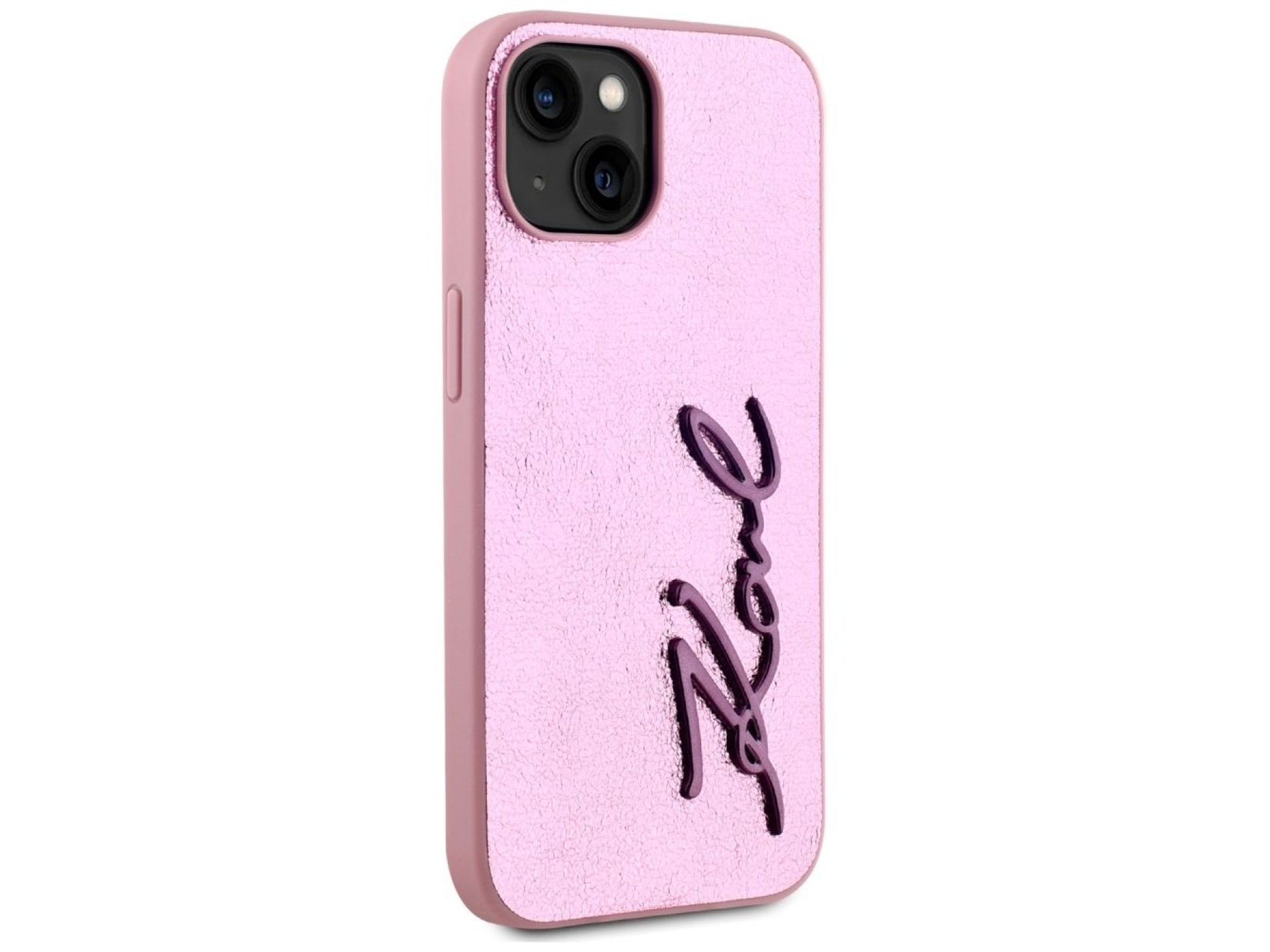 Karl Lagerfeld Wrinkled Metal Signature iPhone 15 Case - Pink
