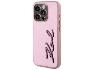 Karl Lagerfeld Wrinkled Metal Signature iPhone 15 Pro Max Case - Pink