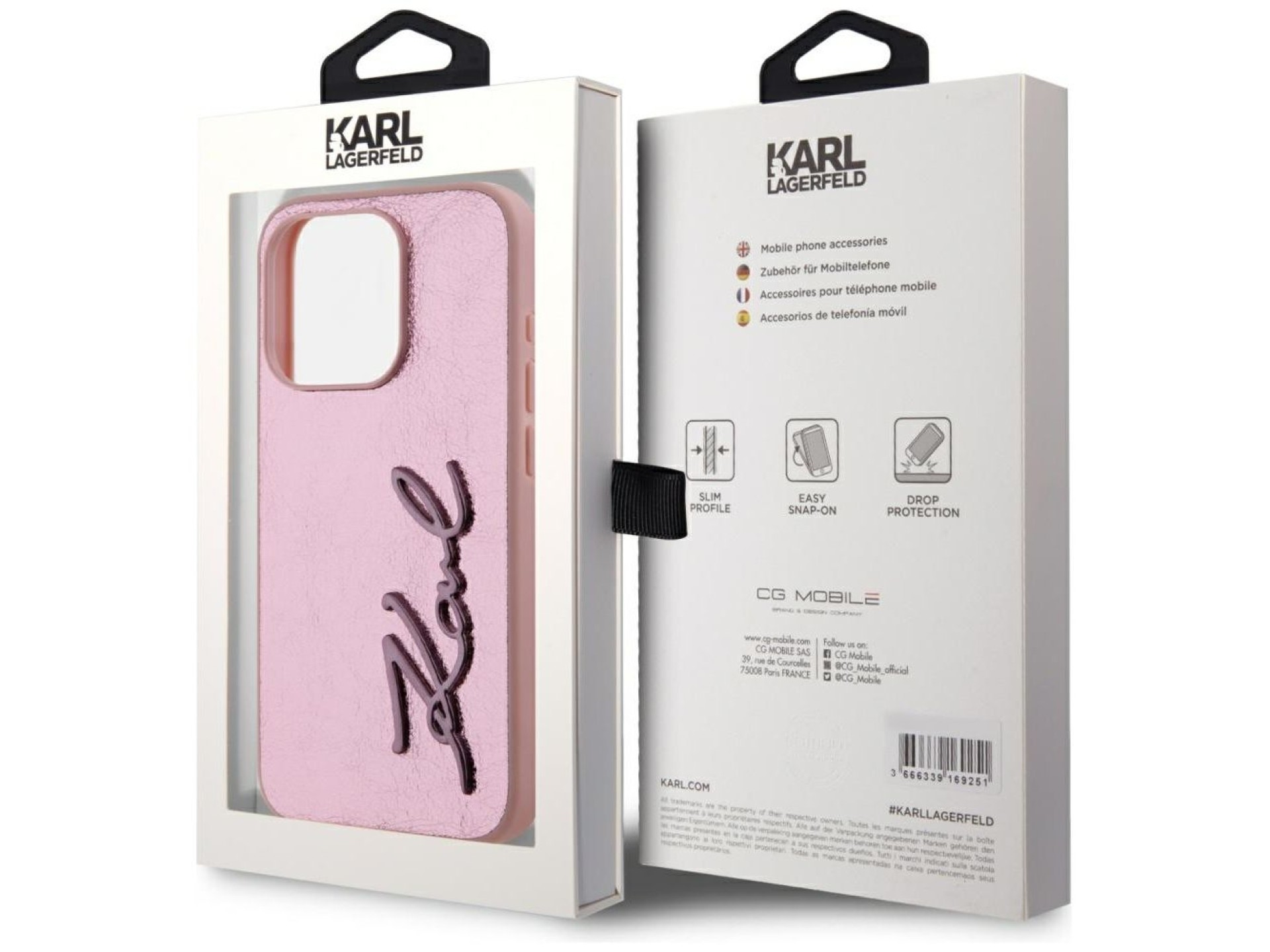 Karl Lagerfeld Wrinkled Metal Signature iPhone 15 Pro Case - Pink