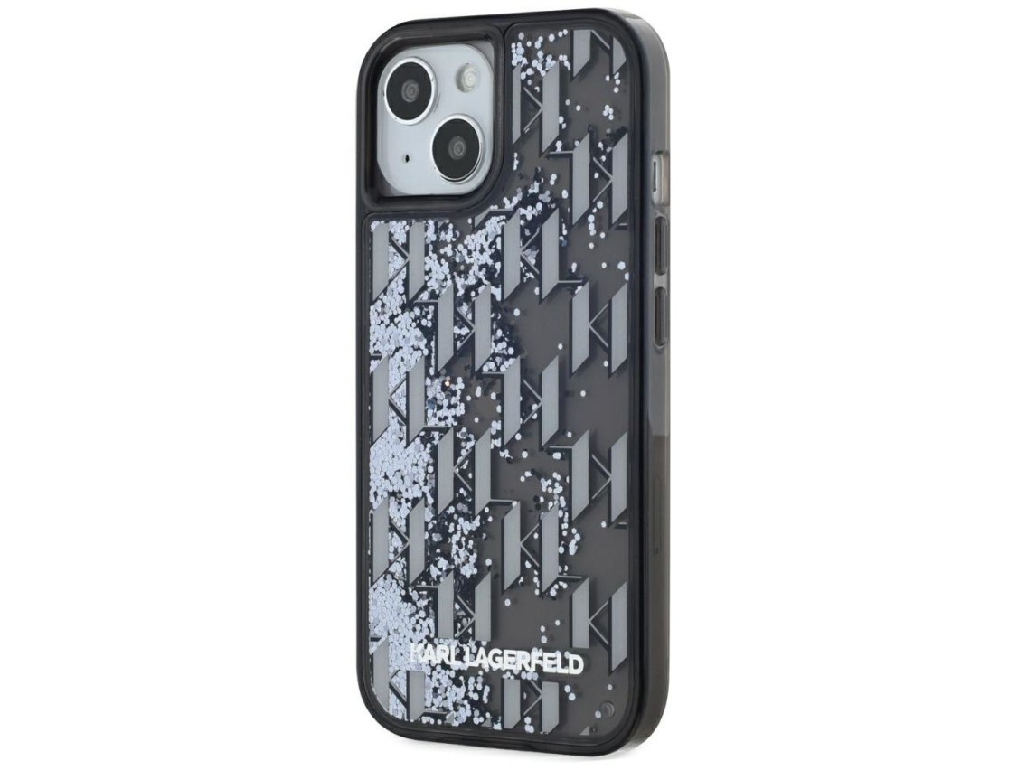 Karl Lagerfeld Liquide Glitter Monogram Gradient iPhone 15 Case - Black