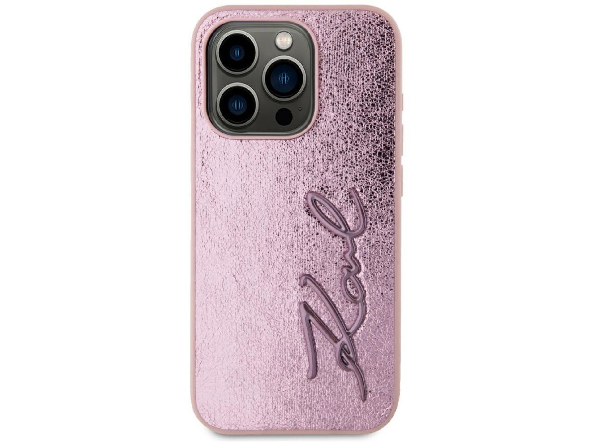 Funda Karl Lagerfeld Wrinkled Metal Signature para iPhone 15 Pro Max - Rosa