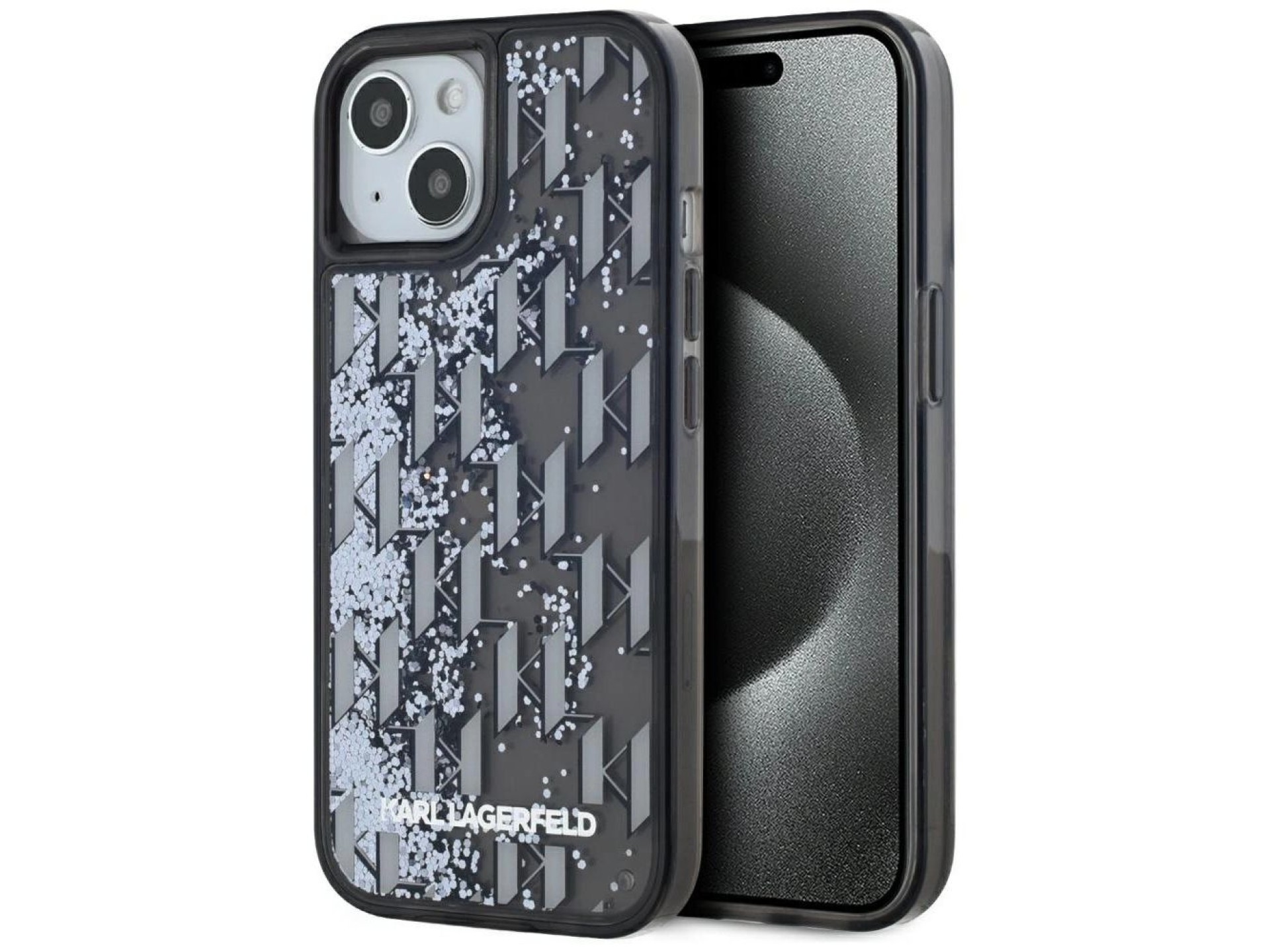 Karl Lagerfeld Liquide Glitter Monogram Gradient iPhone 15 Case - Black