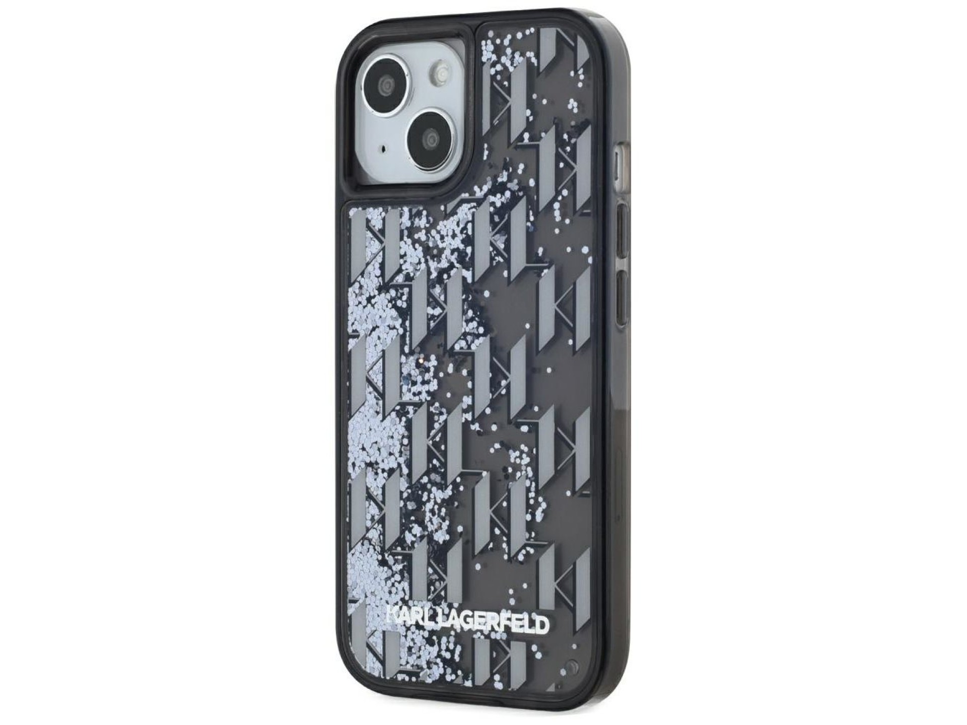 Karl Lagerfeld Liquide Glitter Monogram Gradient iPhone 15 Case - Black