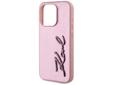 Karl Lagerfeld Wrinkled Metal Signature iPhone 15 Pro Max Case - Pink