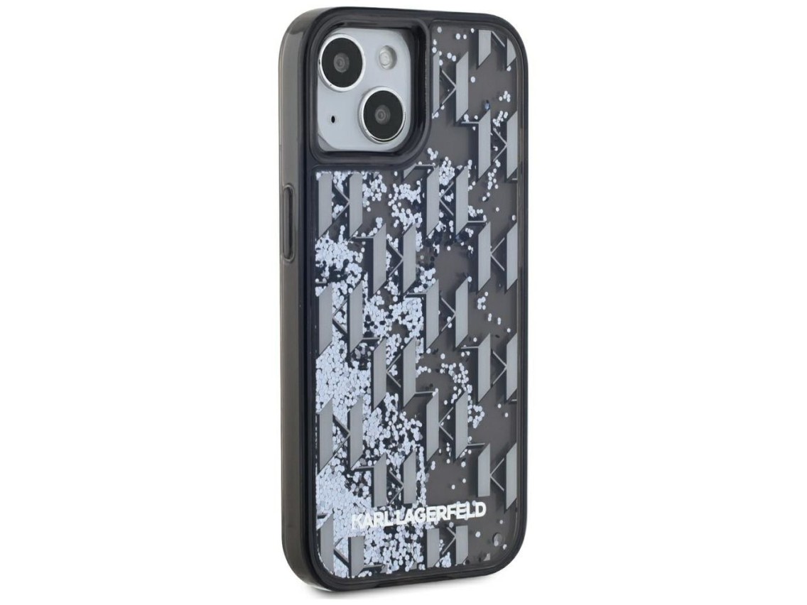 Karl Lagerfeld Liquide Glitter Monogram Gradient iPhone 15 Case - Black