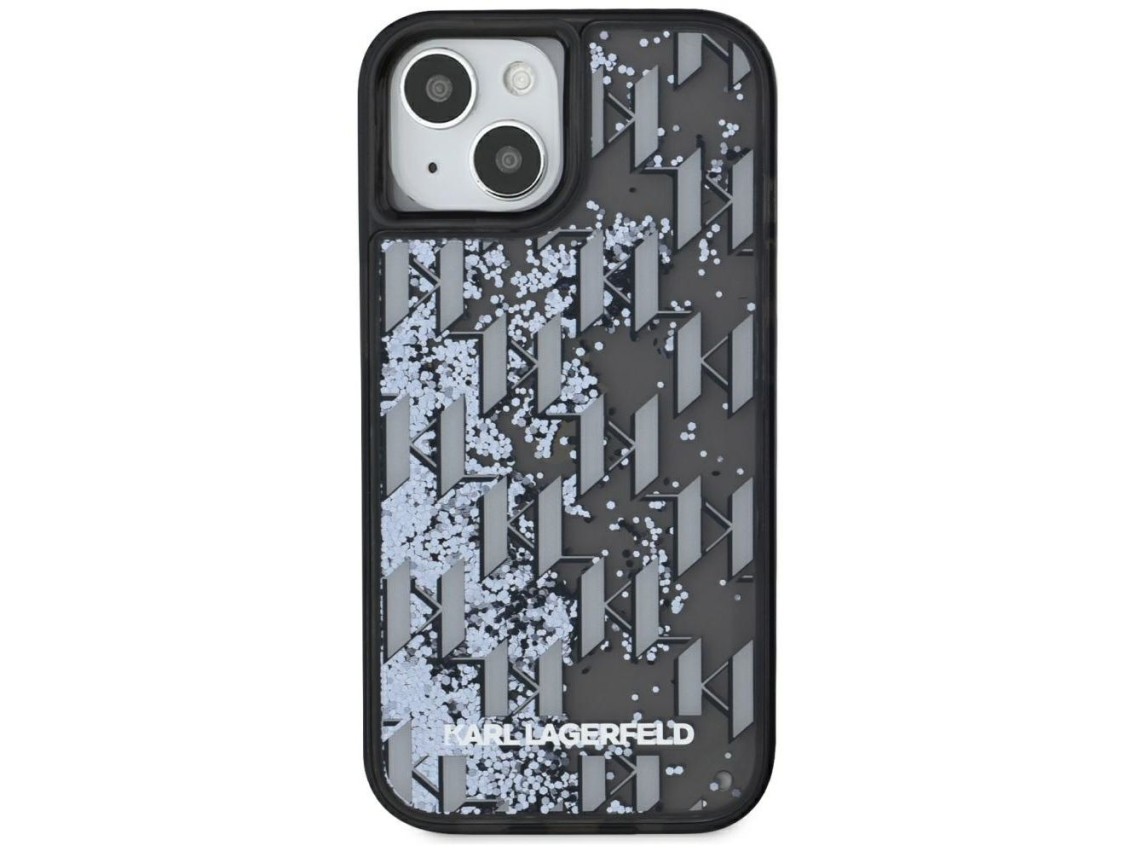 Karl Lagerfeld Liquide Glitter Monogram Gradient iPhone 15 Case - Black