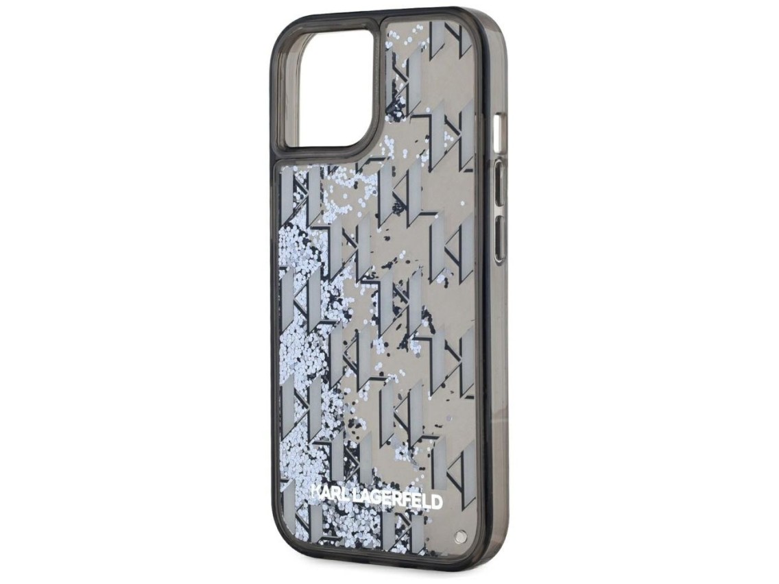 Karl Lagerfeld Liquide Glitter Monogram Gradient iPhone 15 Case - Black