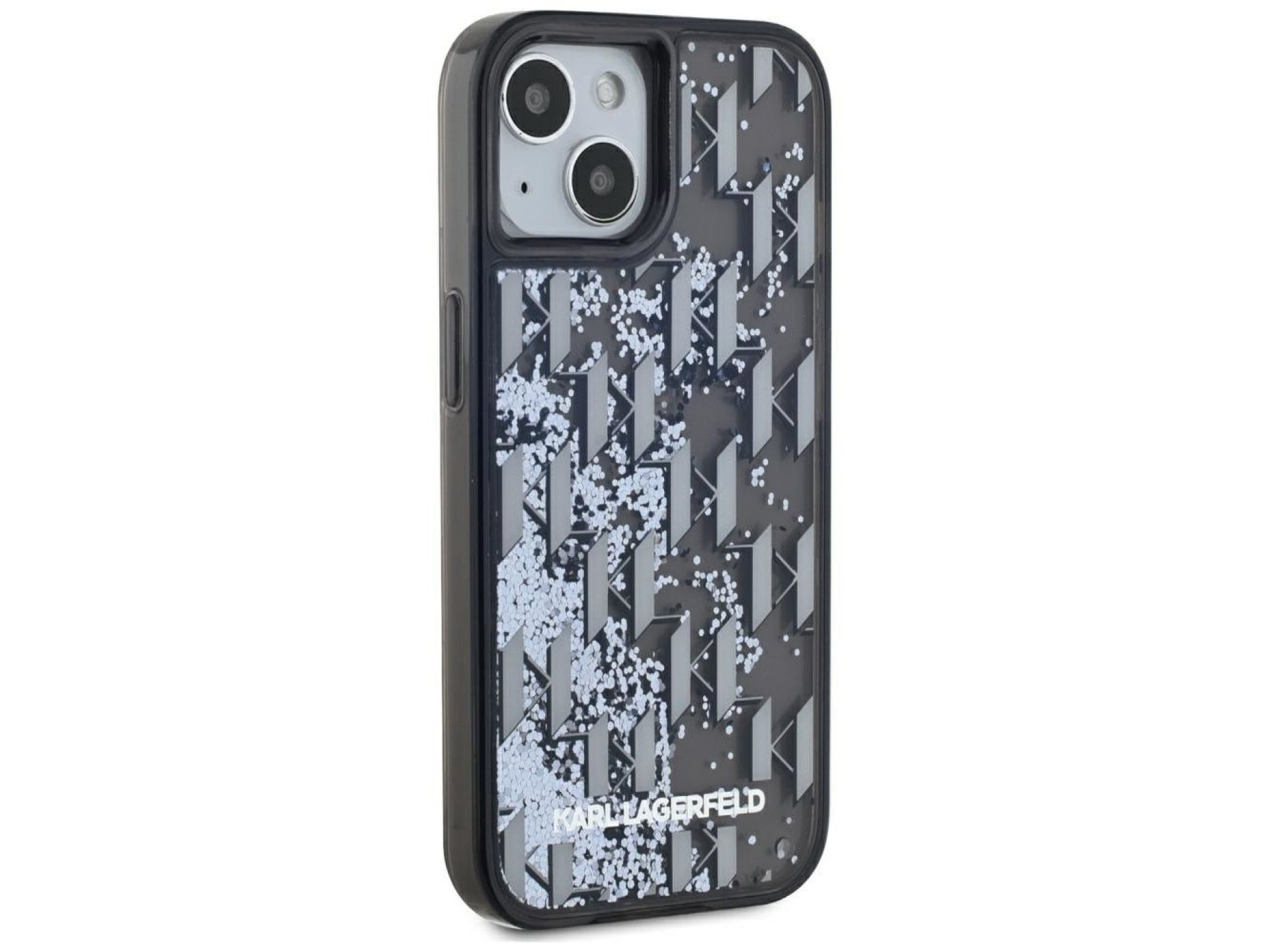 Karl Lagerfeld Liquide Glitter Monogram Gradient iPhone 15 Case - Black