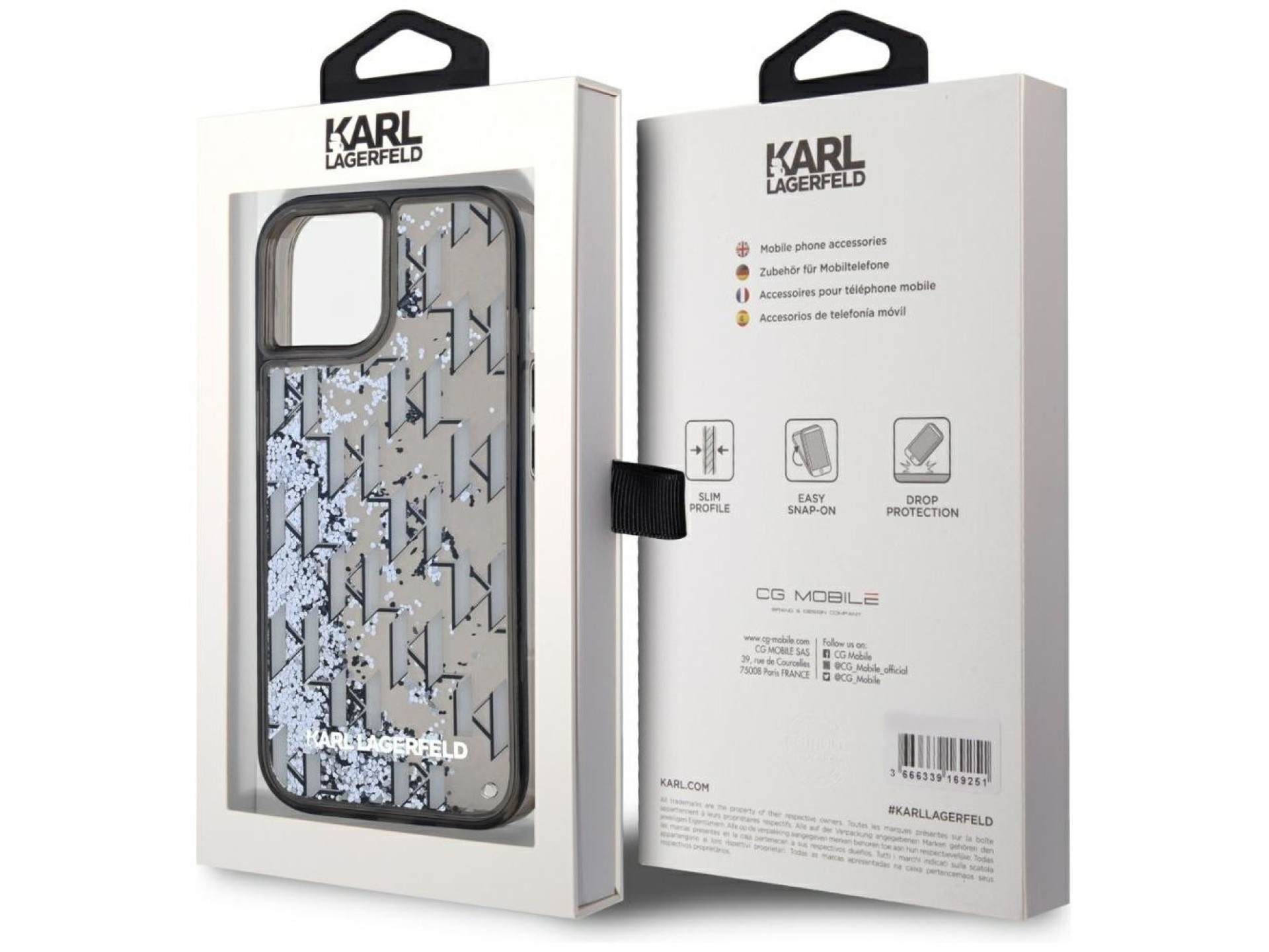 Karl Lagerfeld Liquide Glitter Monogram Gradient iPhone 15 Case - Black