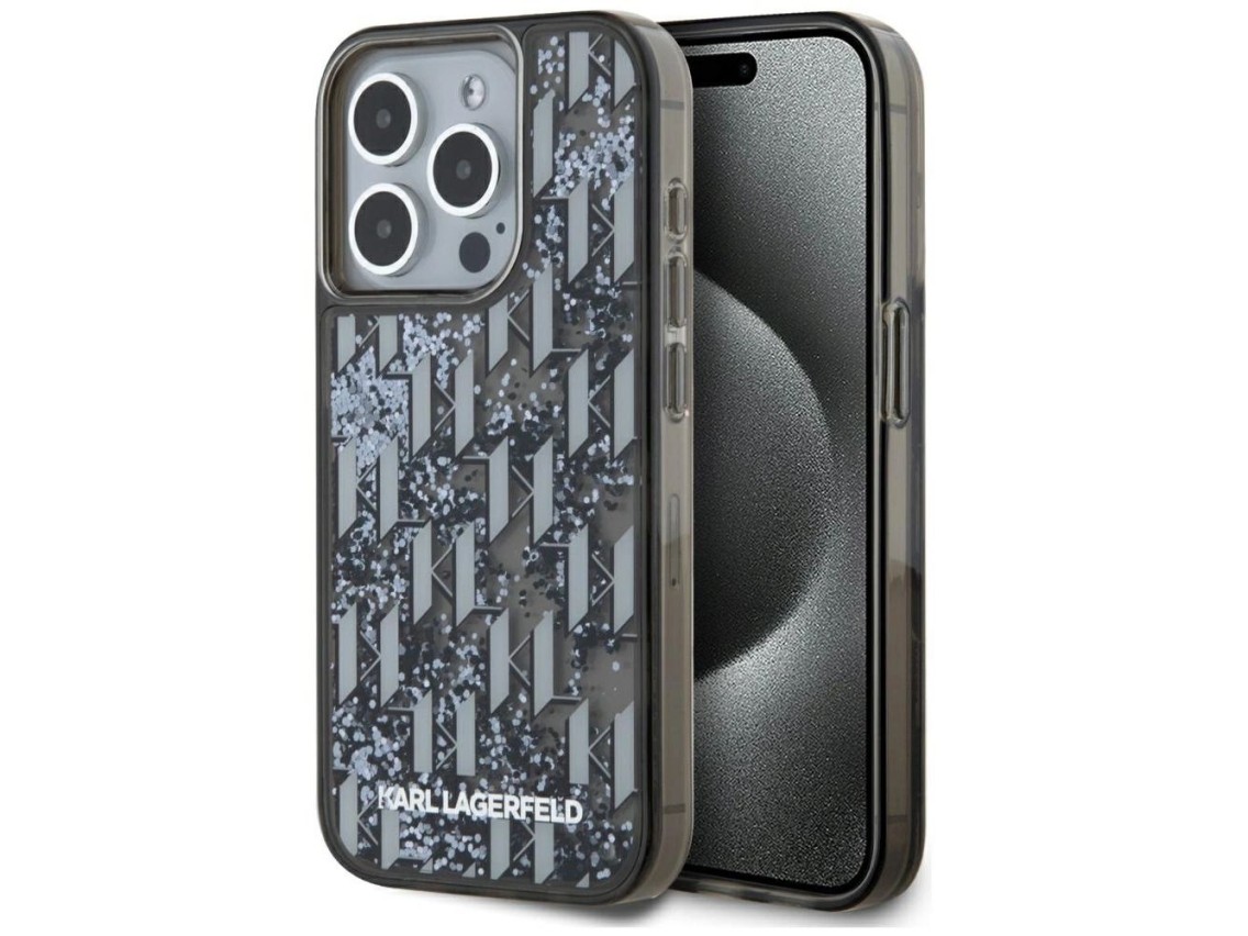 Karl Lagerfeld Liquide Glitter Monogram Gradient iPhone 15 Pro Case - Black