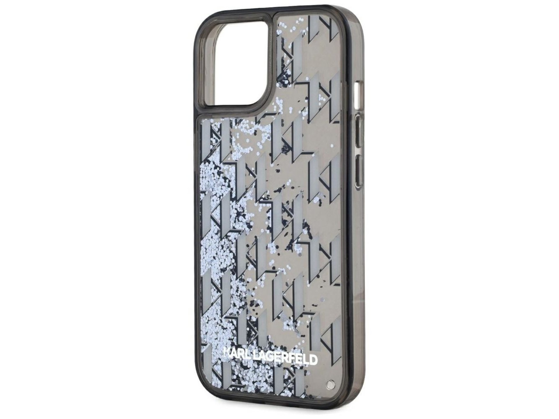 Karl Lagerfeld Liquide Glitter Monogram Gradient iPhone 15 Case - Black