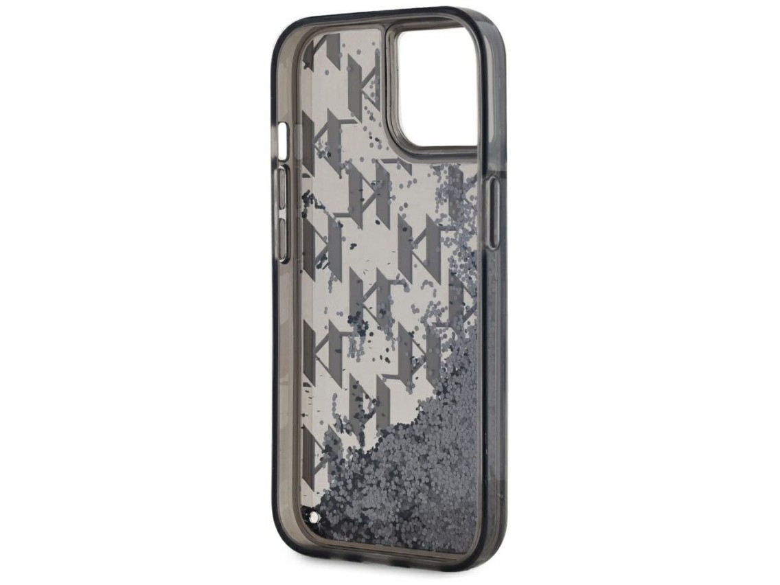 Karl Lagerfeld Liquide Glitter Monogram Gradient iPhone 15 Case - Black