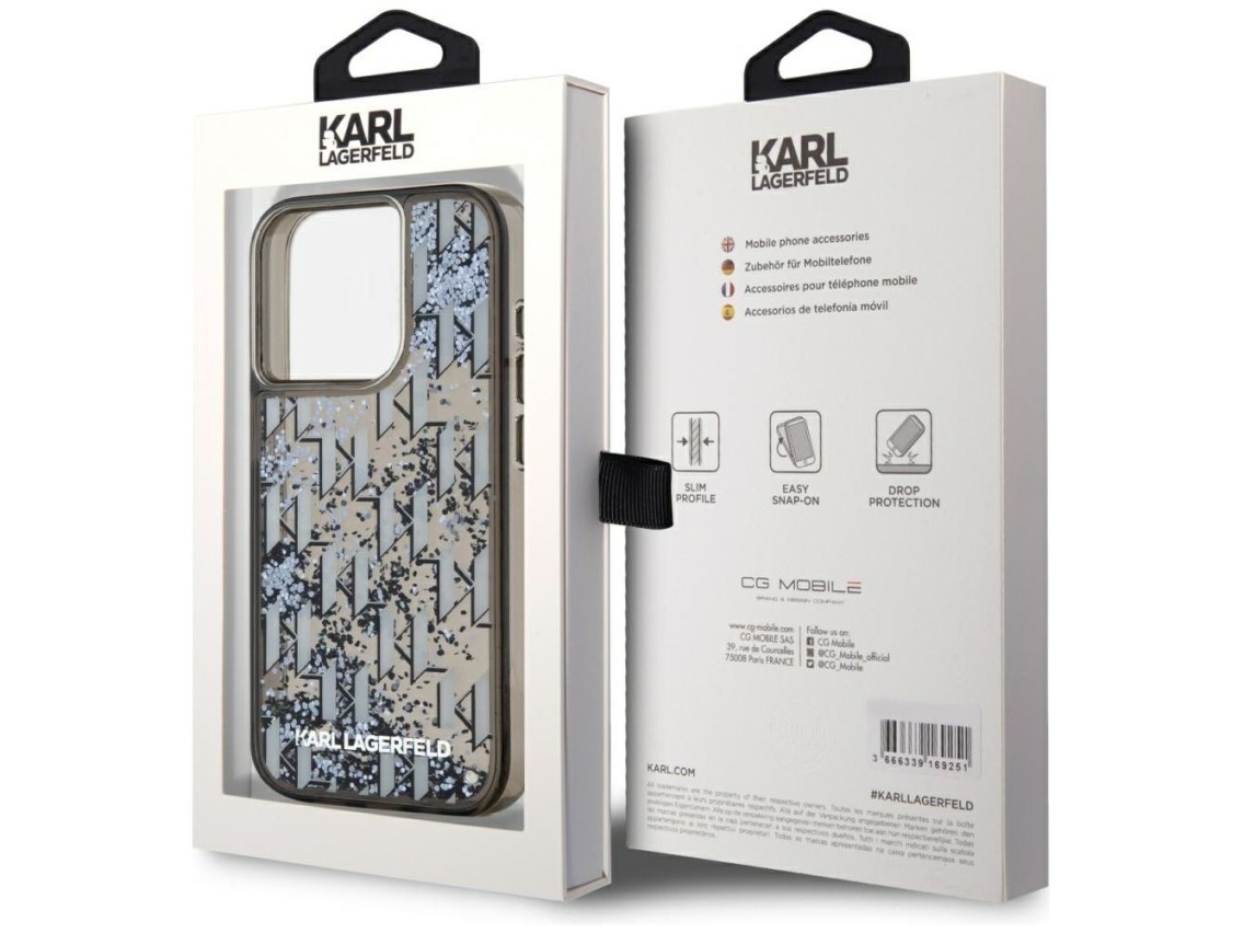 Karl Lagerfeld Liquide Glitter Monogram Gradient iPhone 15 Pro Case - Black