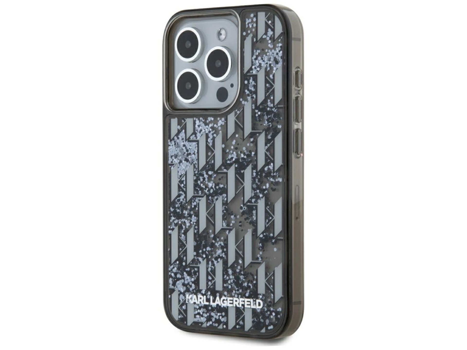 Karl Lagerfeld Liquide Glitter Monogram Gradient iPhone 15 Pro Max Case - Black