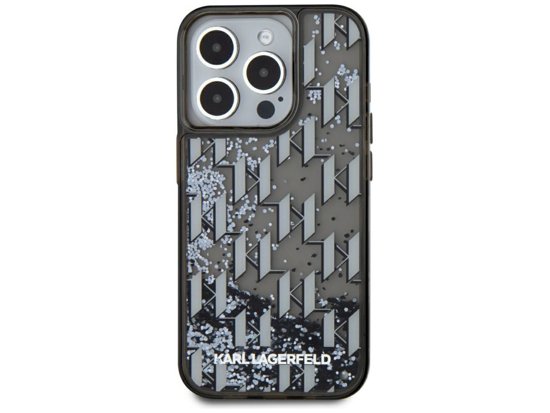 Karl Lagerfeld Liquide Glitter Monogram Gradient iPhone 15 Pro Case - Black