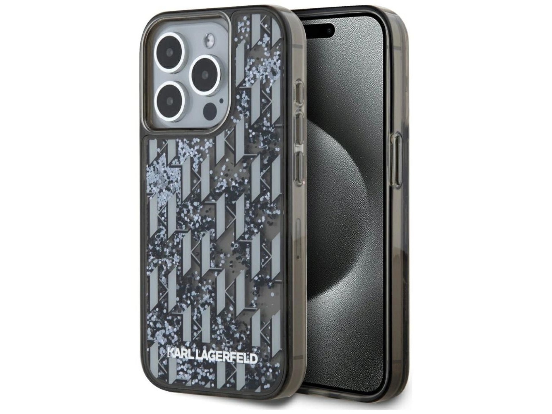 Karl Lagerfeld Liquide Glitter Monogram Gradient iPhone 15 Pro Max Case - Black