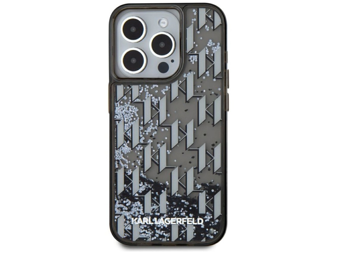 Karl Lagerfeld Liquide Glitter Monogram Gradient iPhone 15 Pro Case - Black