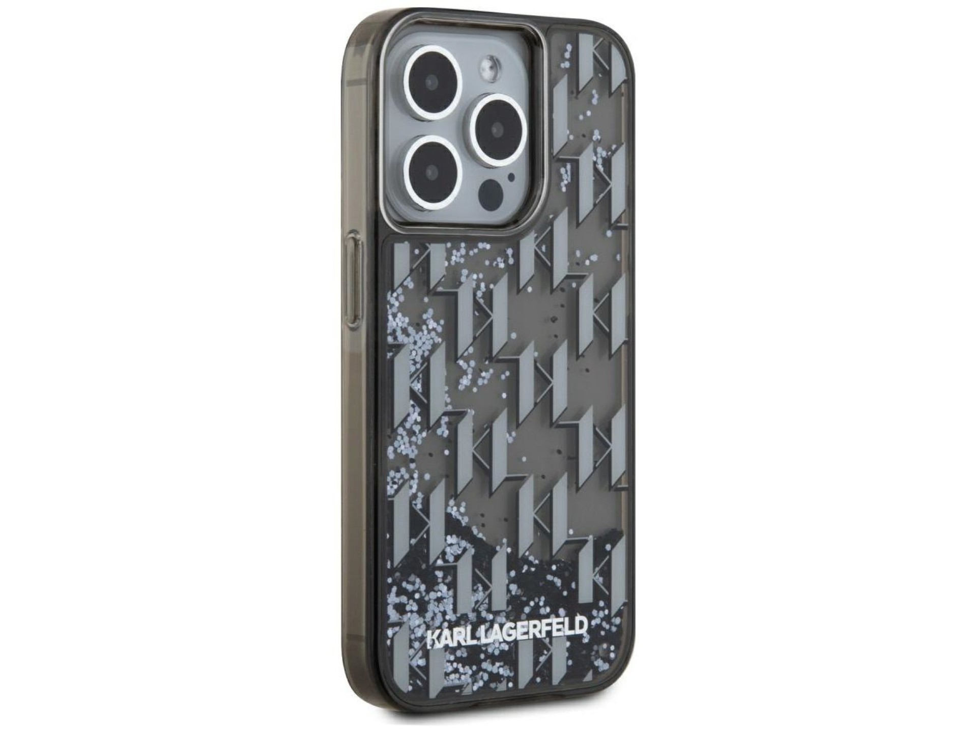 Karl Lagerfeld Liquide Glitter Monogram Gradient iPhone 15 Pro Max Case - Black