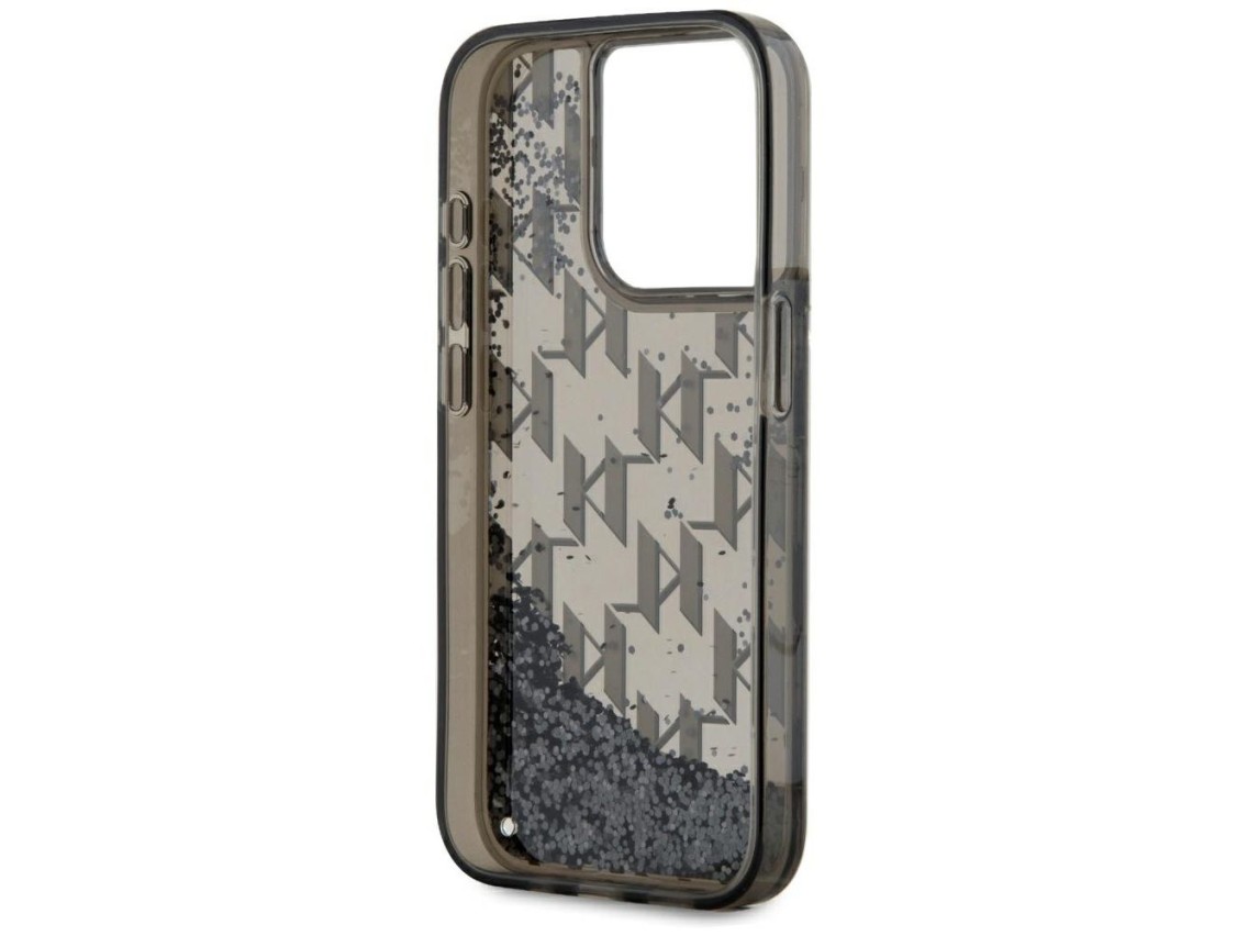 Karl Lagerfeld Liquide Glitter Monogram Gradient iPhone 15 Pro Max Case - Black