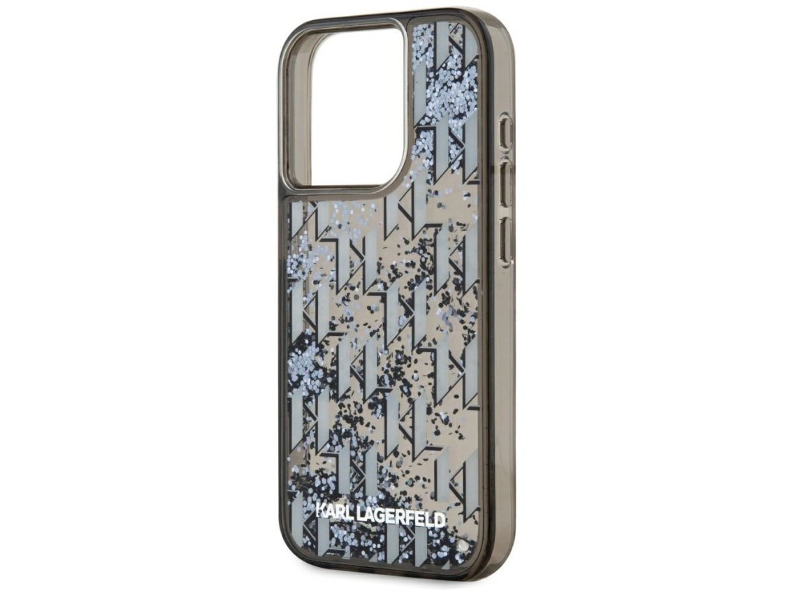 Karl Lagerfeld Liquide Glitter Monogram Gradient iPhone 15 Pro Max Case - Black