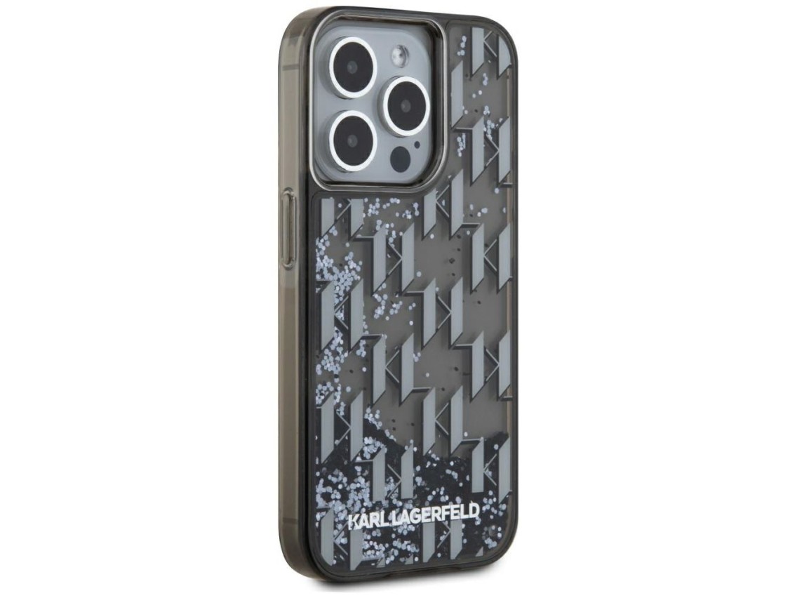 Karl Lagerfeld Liquide Glitter Monogram Gradient iPhone 15 Pro Max Case - Black
