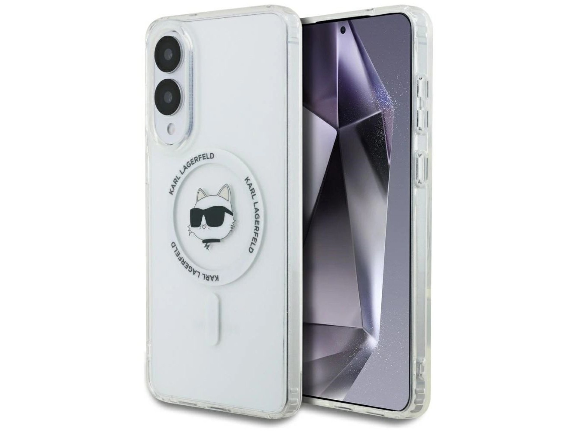 Capa MagSafe com estampa do logo da cabeça de Choupette e botão de Karl Lagerfeld para Samsung Galax