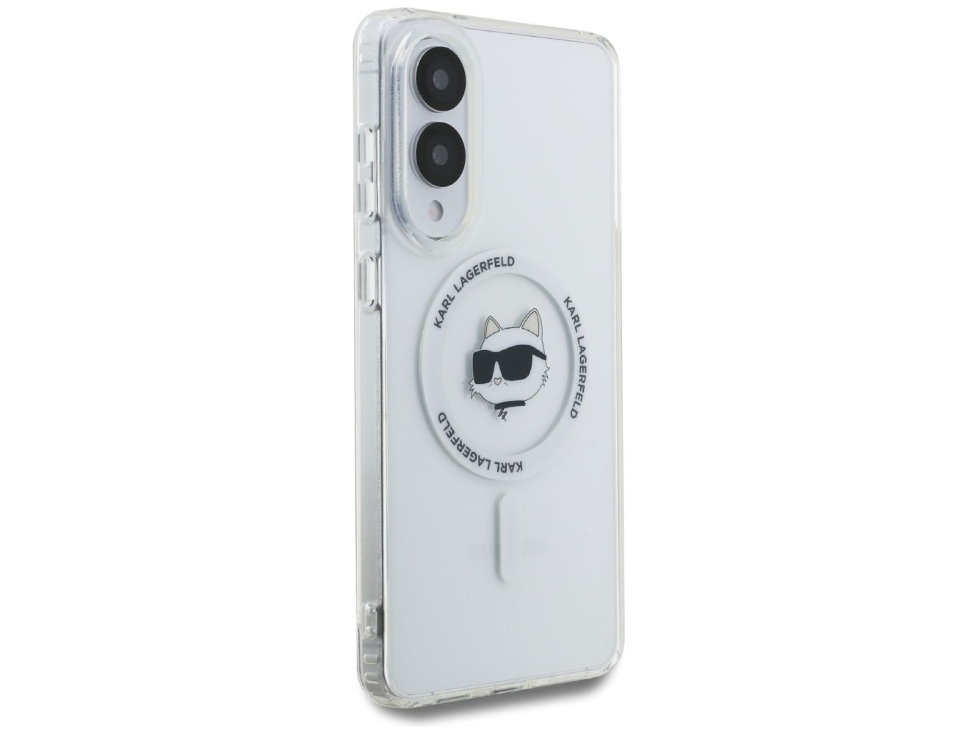Capa MagSafe com estampa do logo da cabeça de Choupette e botão de Karl Lagerfeld para Samsung Galax