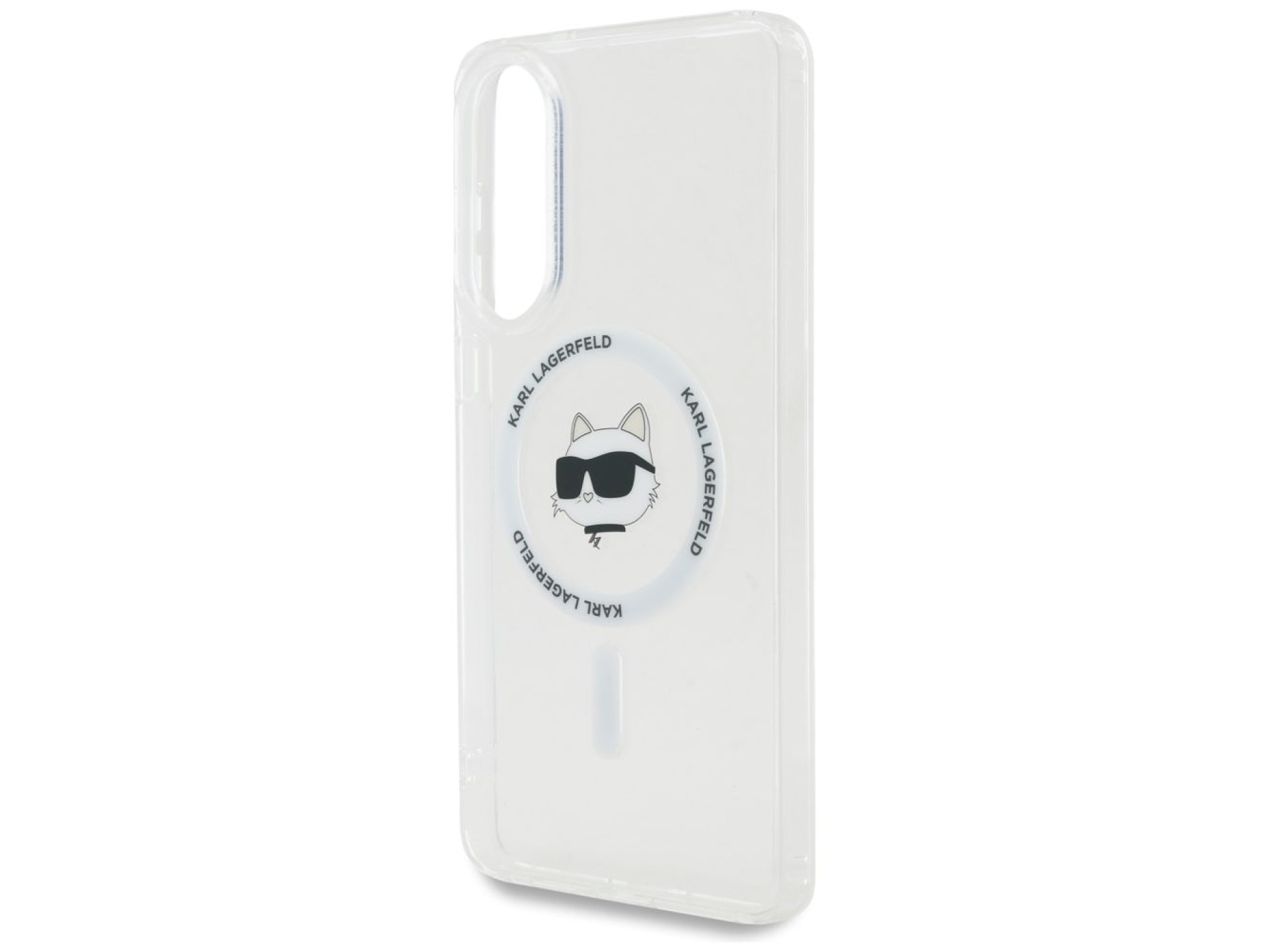 Capa MagSafe com estampa do logo da cabeça de Choupette e botão de Karl Lagerfeld para Samsung Galax