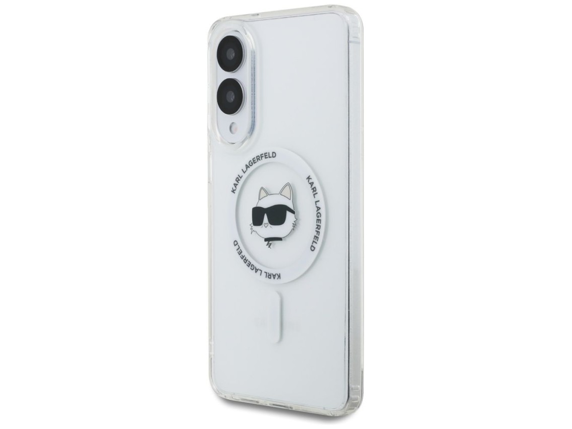 Capa MagSafe com estampa do logo da cabeça de Choupette e botão de Karl Lagerfeld para Samsung Galax