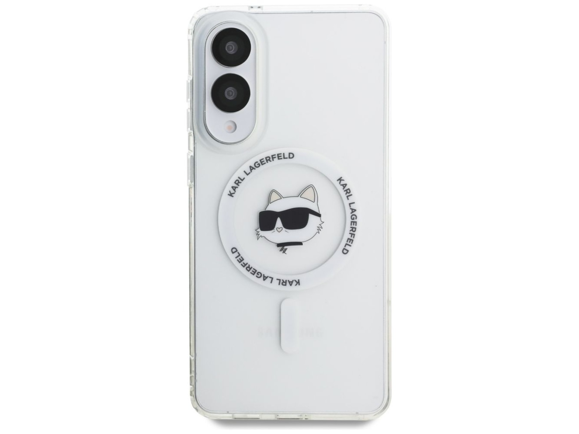 Capa MagSafe com estampa do logo da cabeça de Choupette e botão de Karl Lagerfeld para Samsung Galax