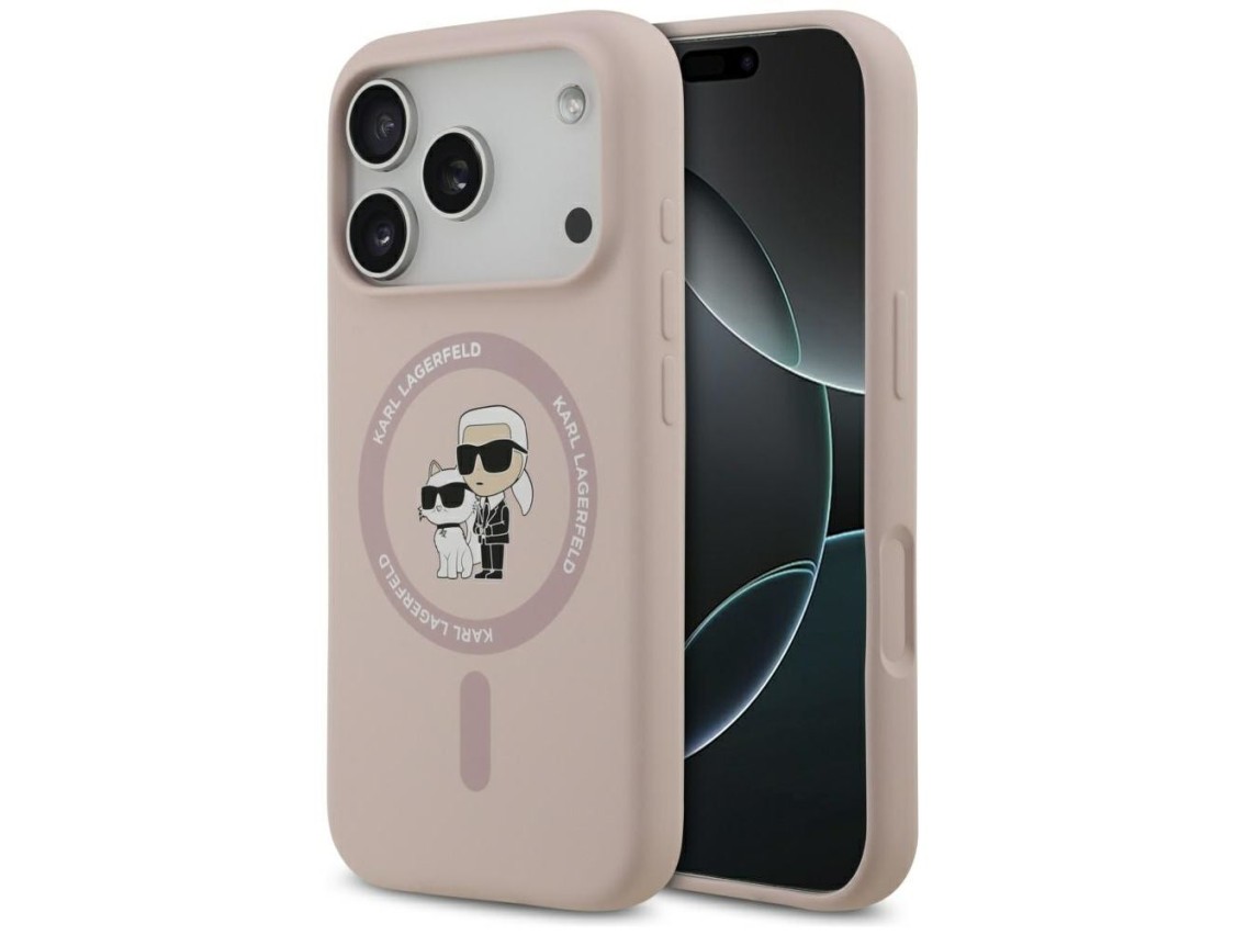 Capa MagSafe Karl Lagerfeld Silicone Karl&Choupette Ring para iPhone 17 Pro - Rosa