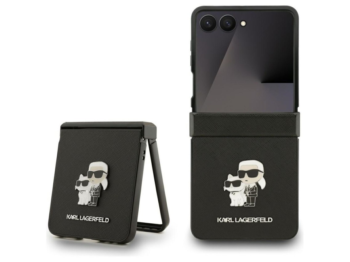 Karl Lagerfeld Saffiano Karl&Choupette Pin Case for Samsung Galaxy Z Flip 7 - Black